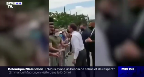 Президент Франции Макрон получил пощёчину во время поездки по стране 1