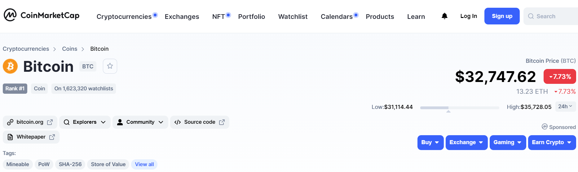 Биткоин продолжает падать: за сутки криптовалюта обвалилась с $ 36 до $ 32 тысяч 1