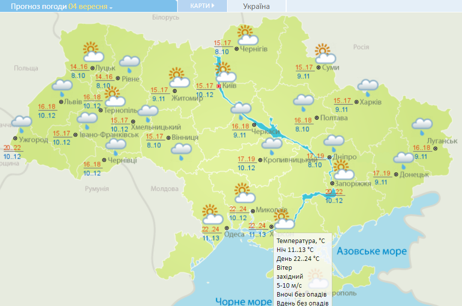 Опади і м'які температури: погода в Україні на 4 вересня 1