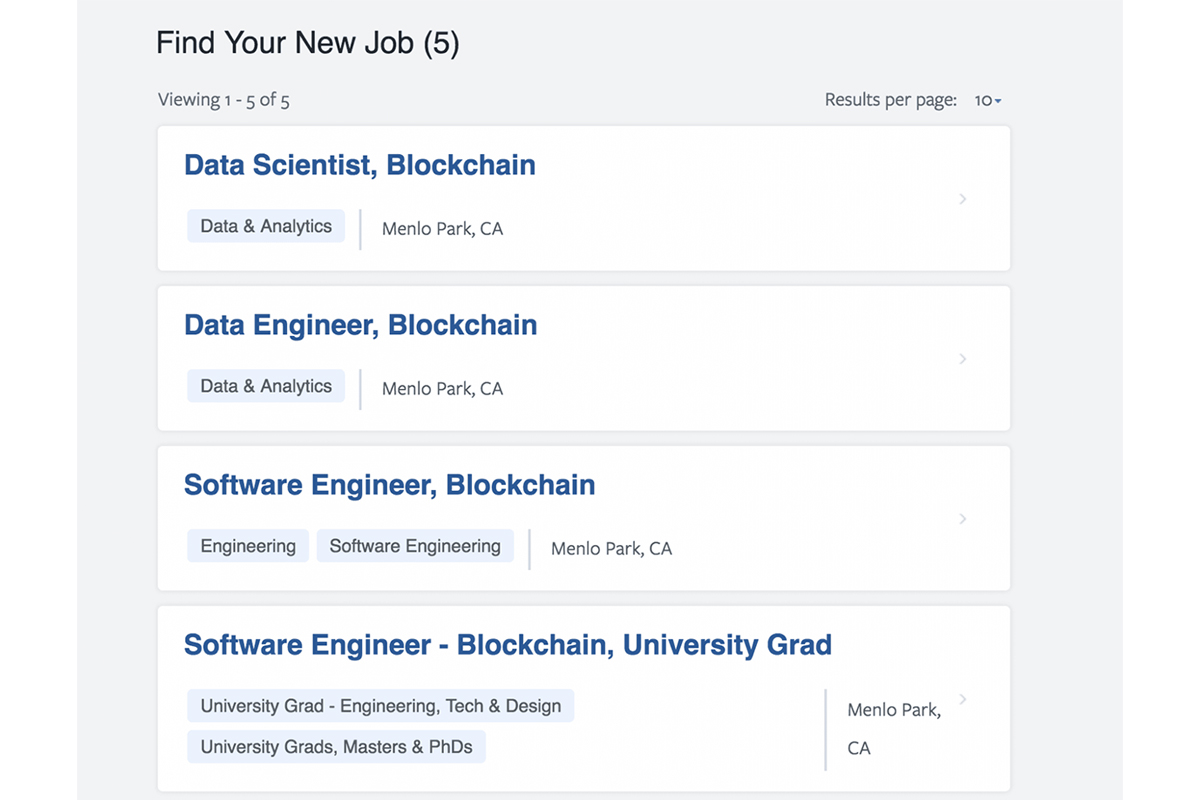 Facebook открыла пять вакансий для своей новой блокчейн-команды