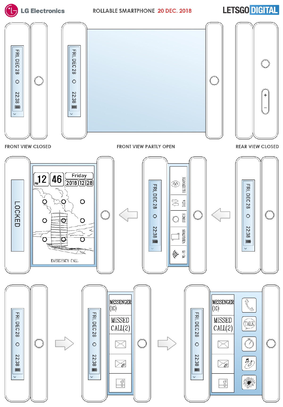 Устройство предусматривает наличие двух модулей, внутрь которых убирается скручивающийся экран