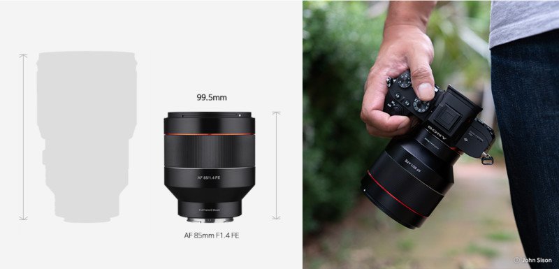 Габариты AF 85mm f/1.4 FE