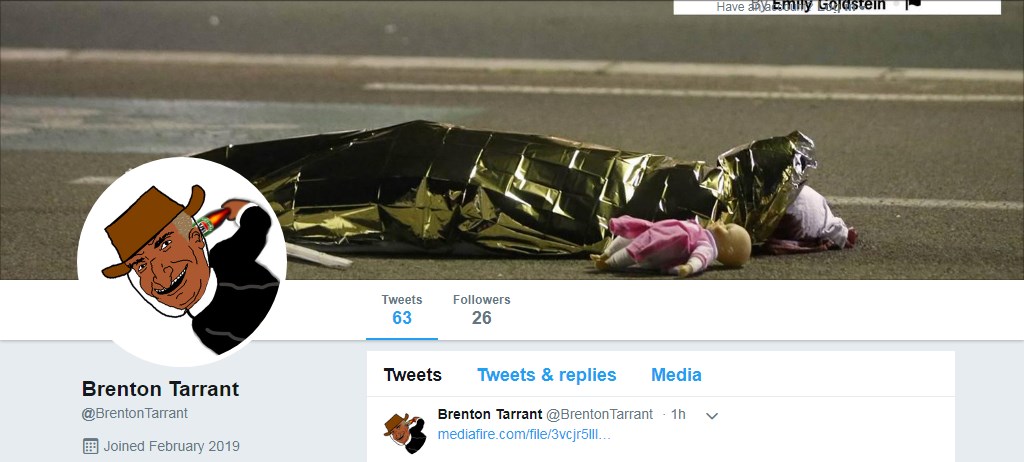 Удаленная страница Брентона Тарранта в Twitter