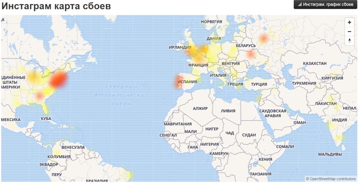 Карта сбоев в Instagram