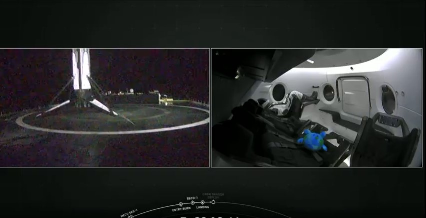 Приземлившаяся Falcon 9 и пассажиры корабля Crew Dragon