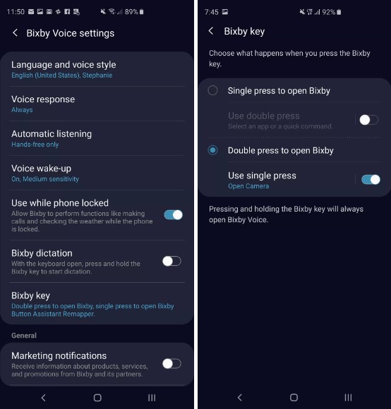 Нужно зайти в параметры клавиши Bixby