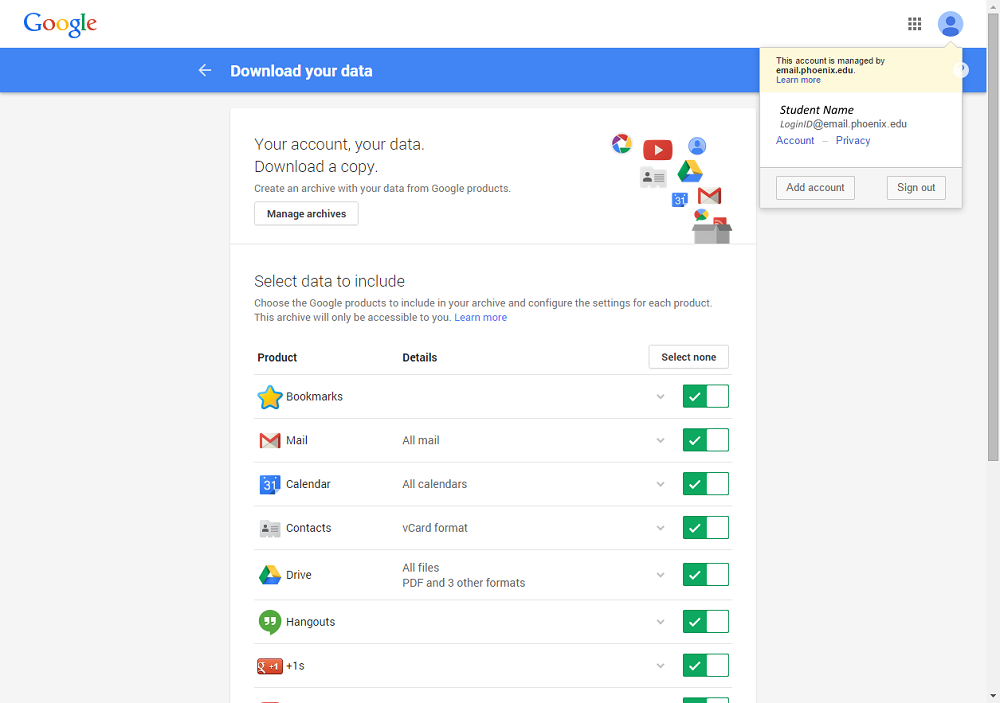 Общий вид на меню Takeout в Google+