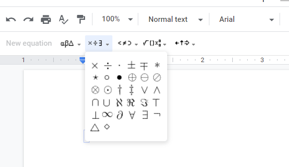 Добавление математических символов в Google Docs