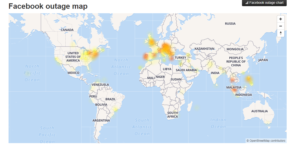Больше всего на сбой в соцсети жаловались пользователи в Великобритании, Франции, Италии, Греции и Чехии