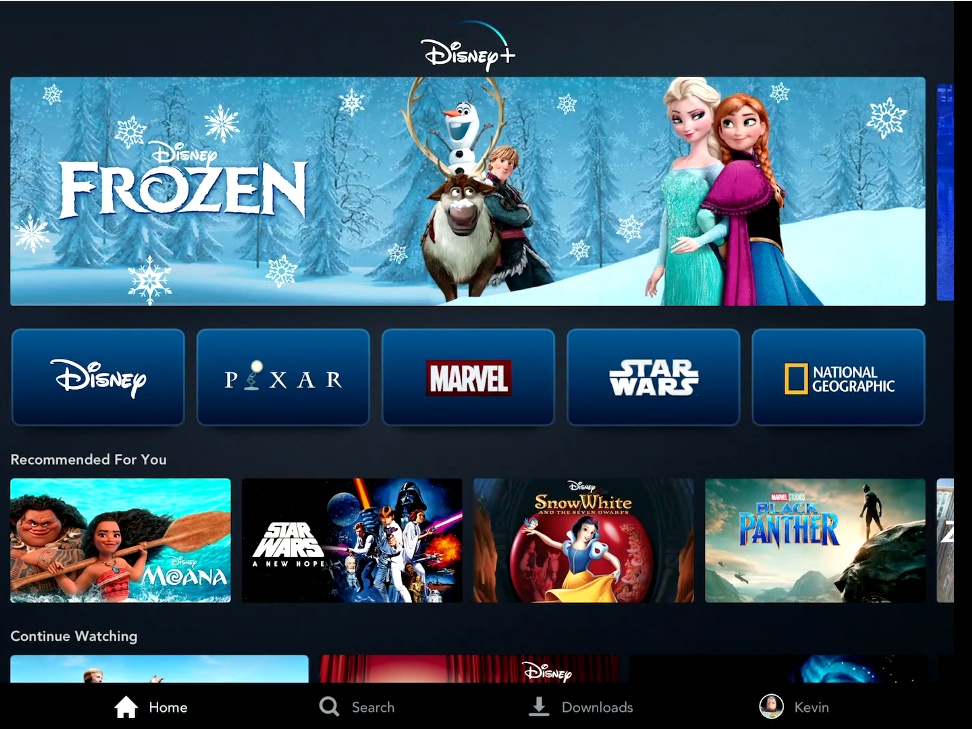 Интерфейс Disney+ на экранах телевизоров