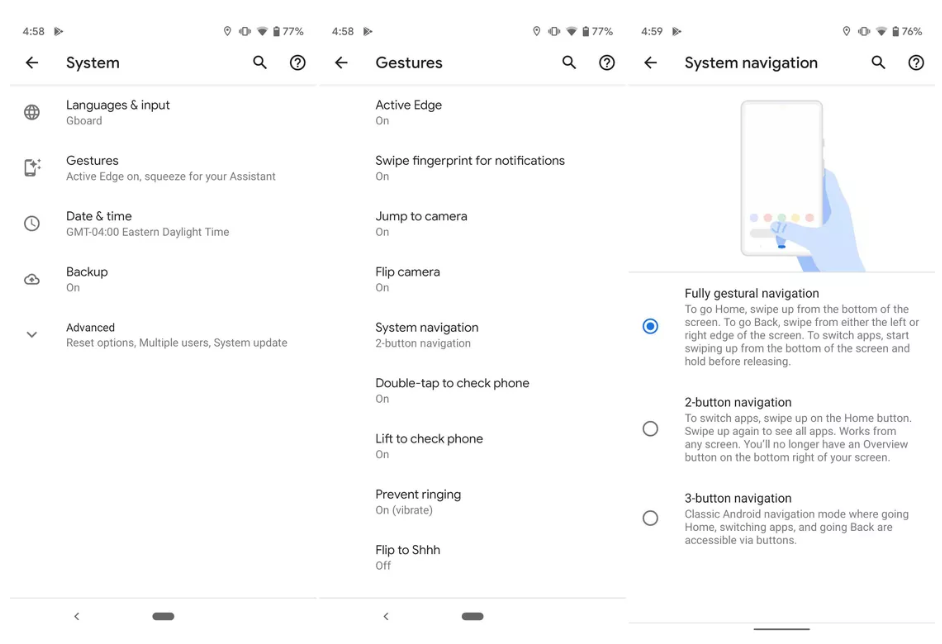 Настройка жестов в Android Q