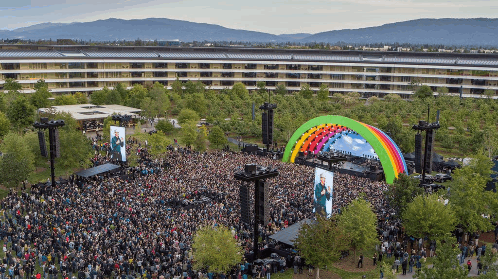 Джон Айв спроектировал для этого события уникальную сцену в виде радуги, на которой выступила Леди Гага