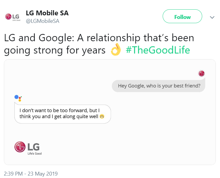 LG «поиздевалась» над разрывом бизнес-отношений Huawei и Google LG «поиздевалась» над разрывом бизнес-отношений Huawei и Google
