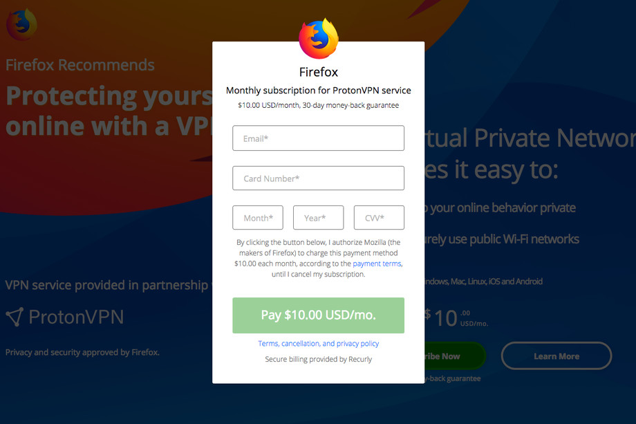 В Firefox все начнется с VPN