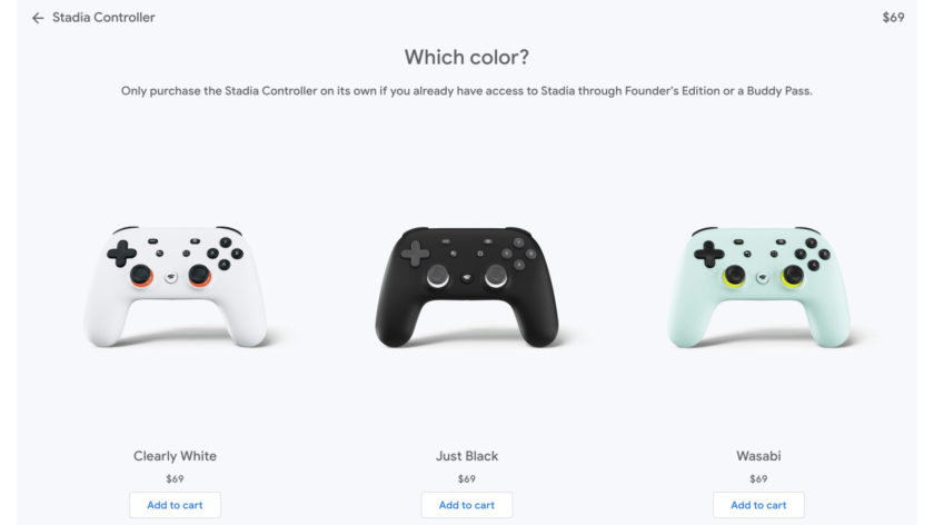 Вы можете приобрести Stadia в цветах Clearly White, Just Black и Wasabi