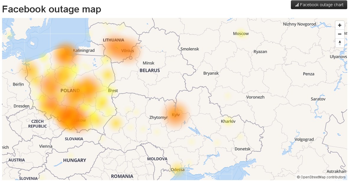 Карта сбоев Facebook