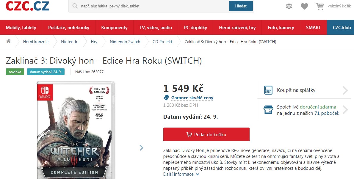 Switch-версия The Witcher 3 выйдет 24 сентября