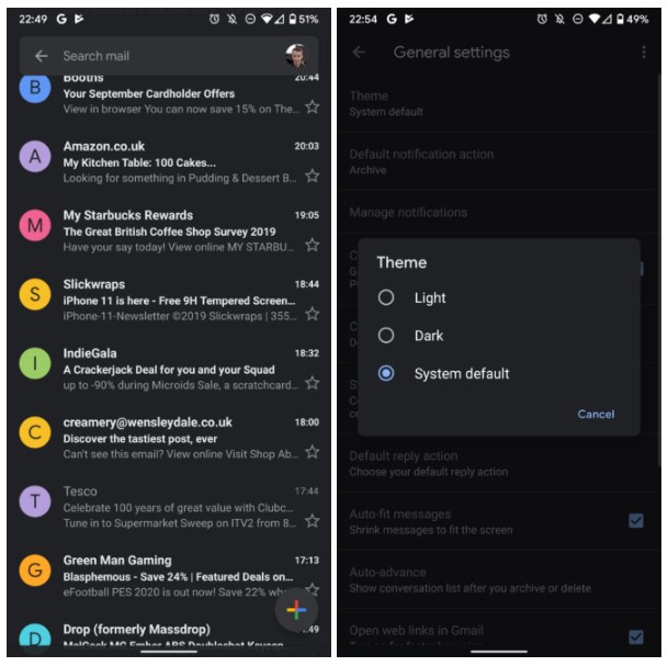 Dark Mode в Gmail Dark Mode в Gmail
