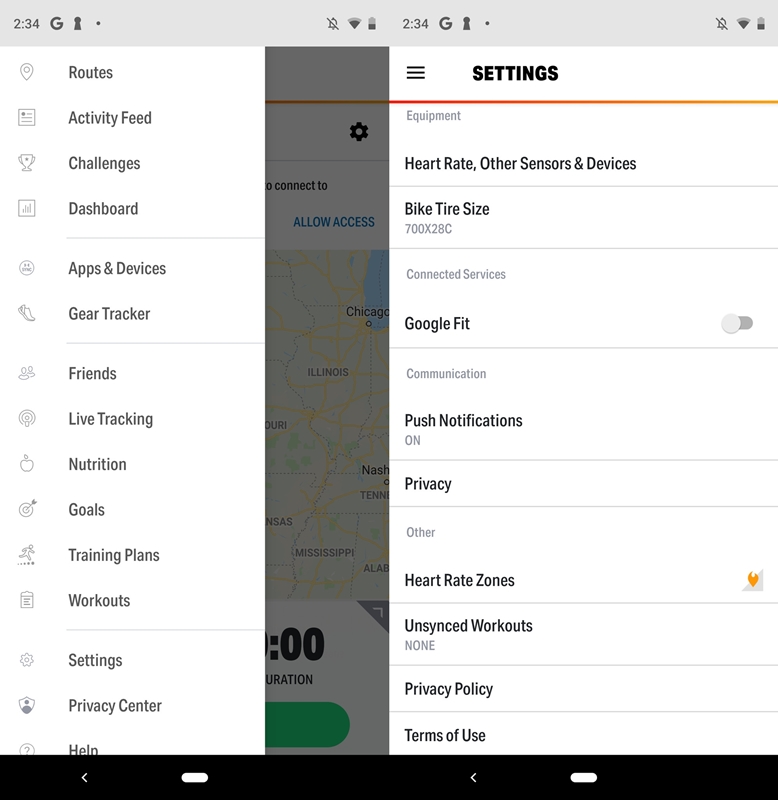 Синхронизация MapMyFitness 