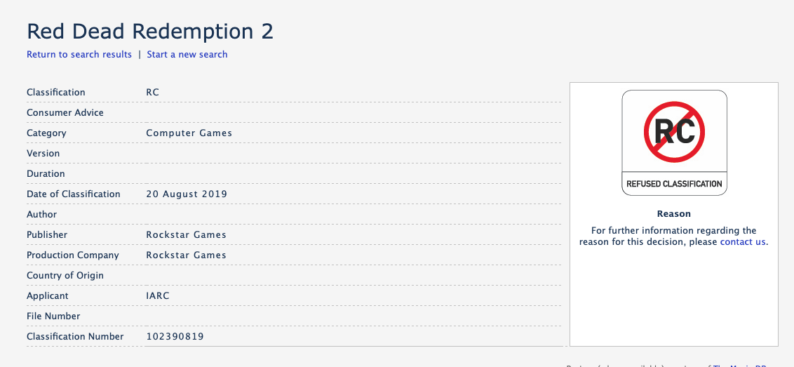 Red Dead Redemption 2 пока без рейтинга