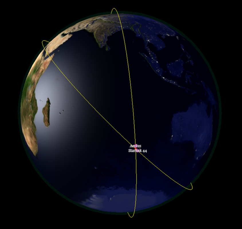 Место возможного столкновения Starlink 44 и Aeolus