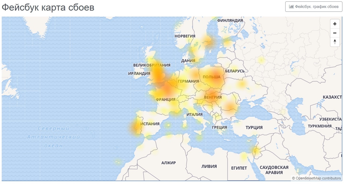 Facebook перестал работать в Украине и части других европейских стран