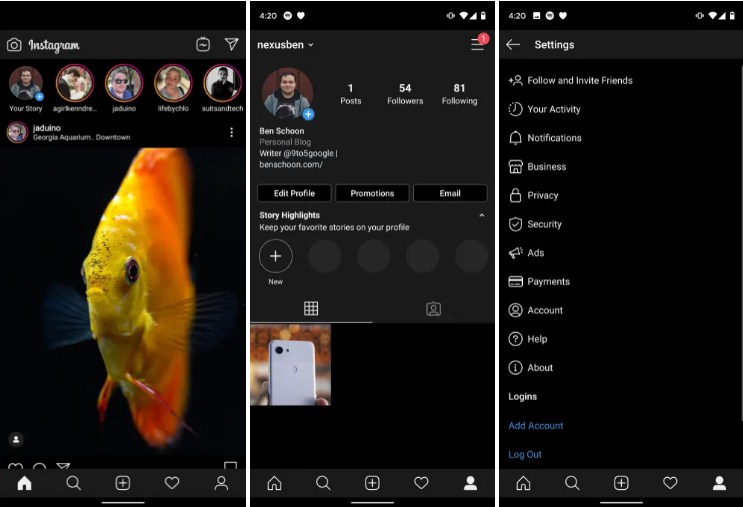 В бета-версии Instagram для Android появился темный режим