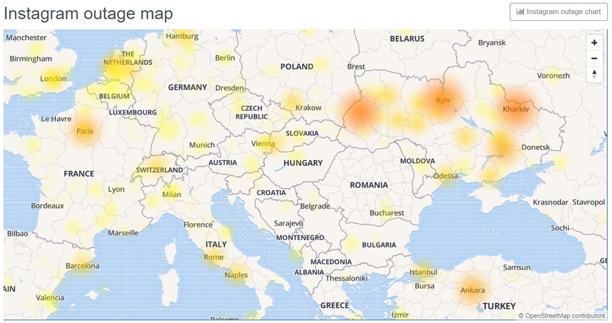 Карта сбоев Instagram