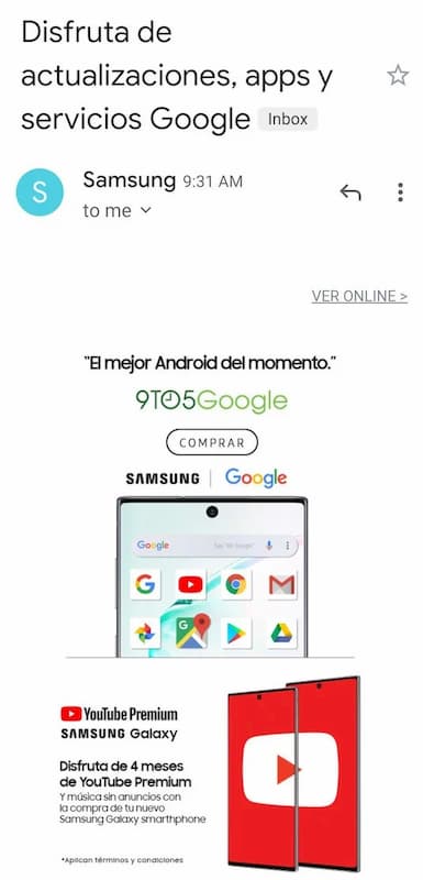 Письмо Samsung своим пользователям во время презентации Huawei Mate 30