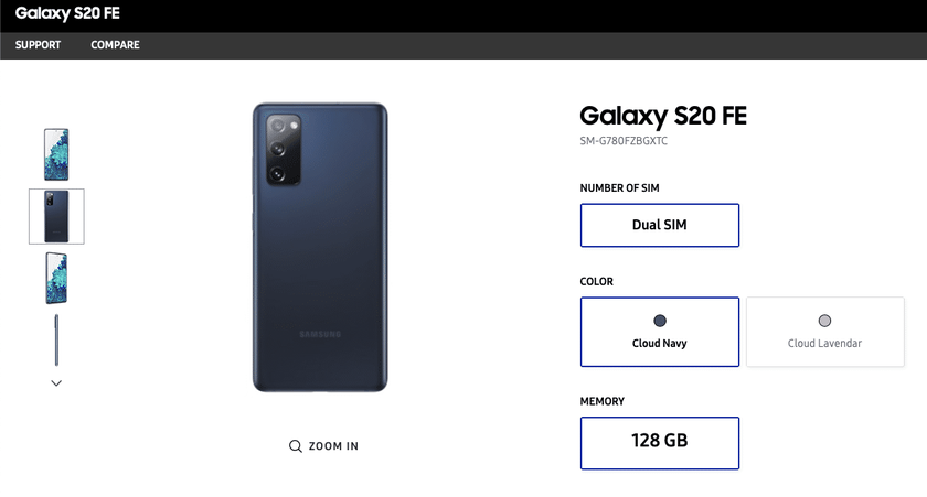 Samsung Galaxy S20 Fan Edition появился на сайте компании