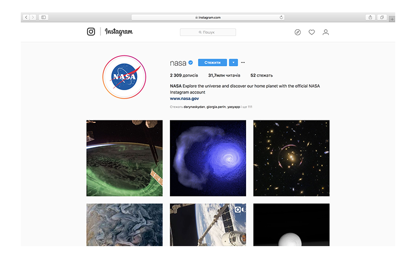 Instagram-аккаунт NASA