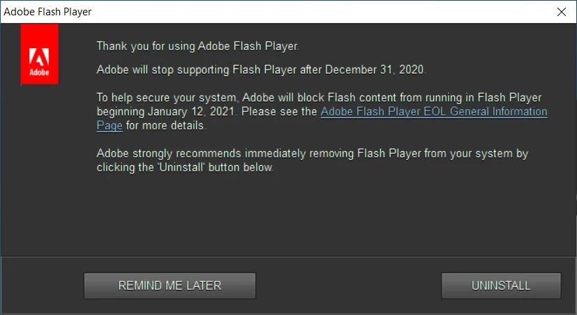 Adobe официально прекратила поддержку Flash Player